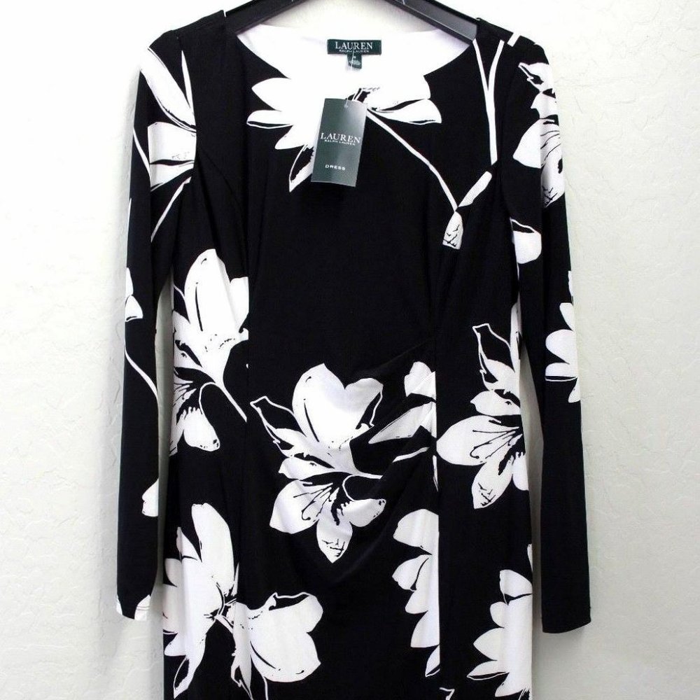 LAUREN Ralph Lauren Floral Flared Hem Ruched Dress